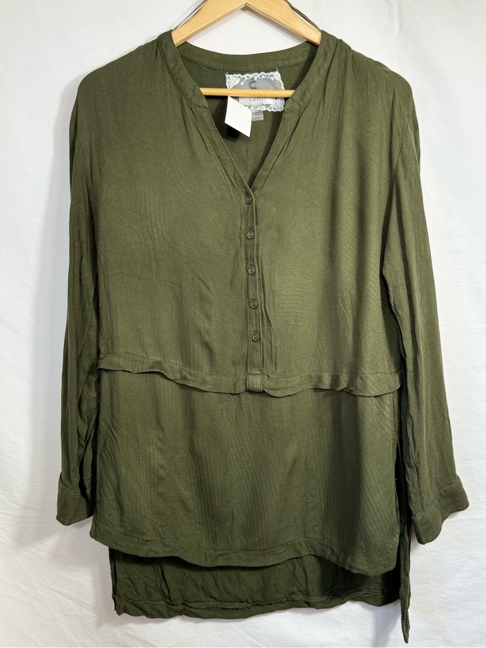 Cupio Olive Green Layered Button-Front Tunic